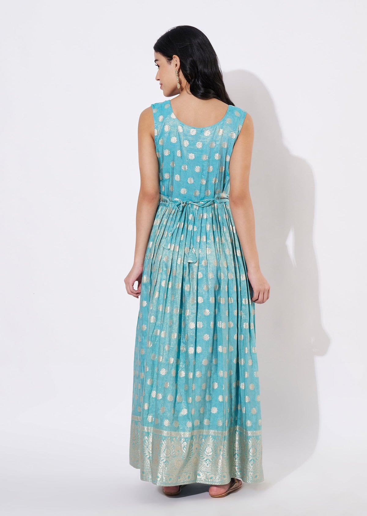 Sea Blue Tissue Long Kurti