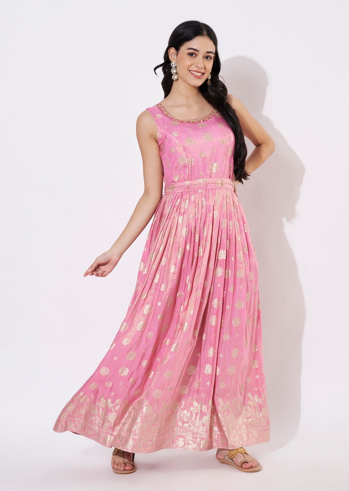 Pink Tissue Long Kurti