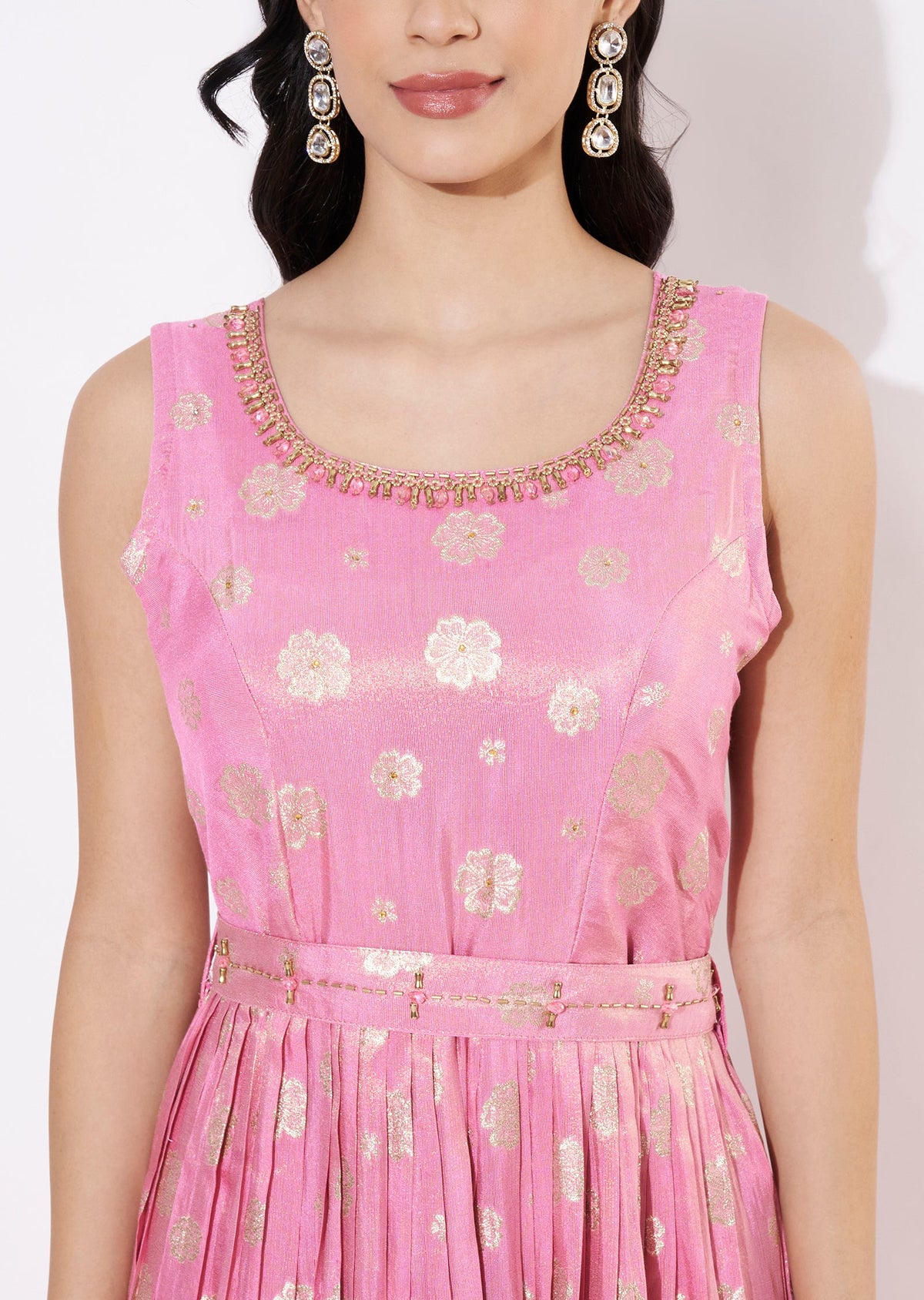Pink Tissue Long Kurti