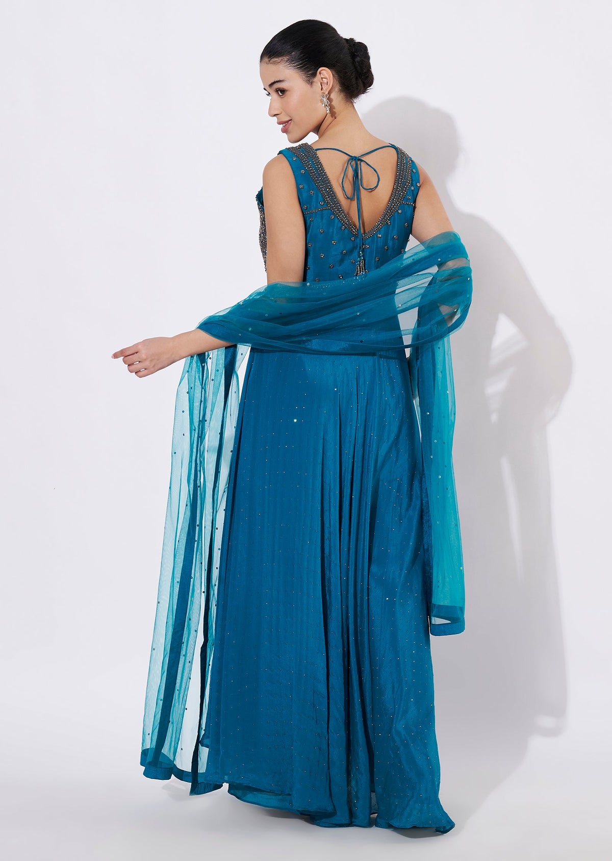Rama Blue Chinnon Anarkali Suit