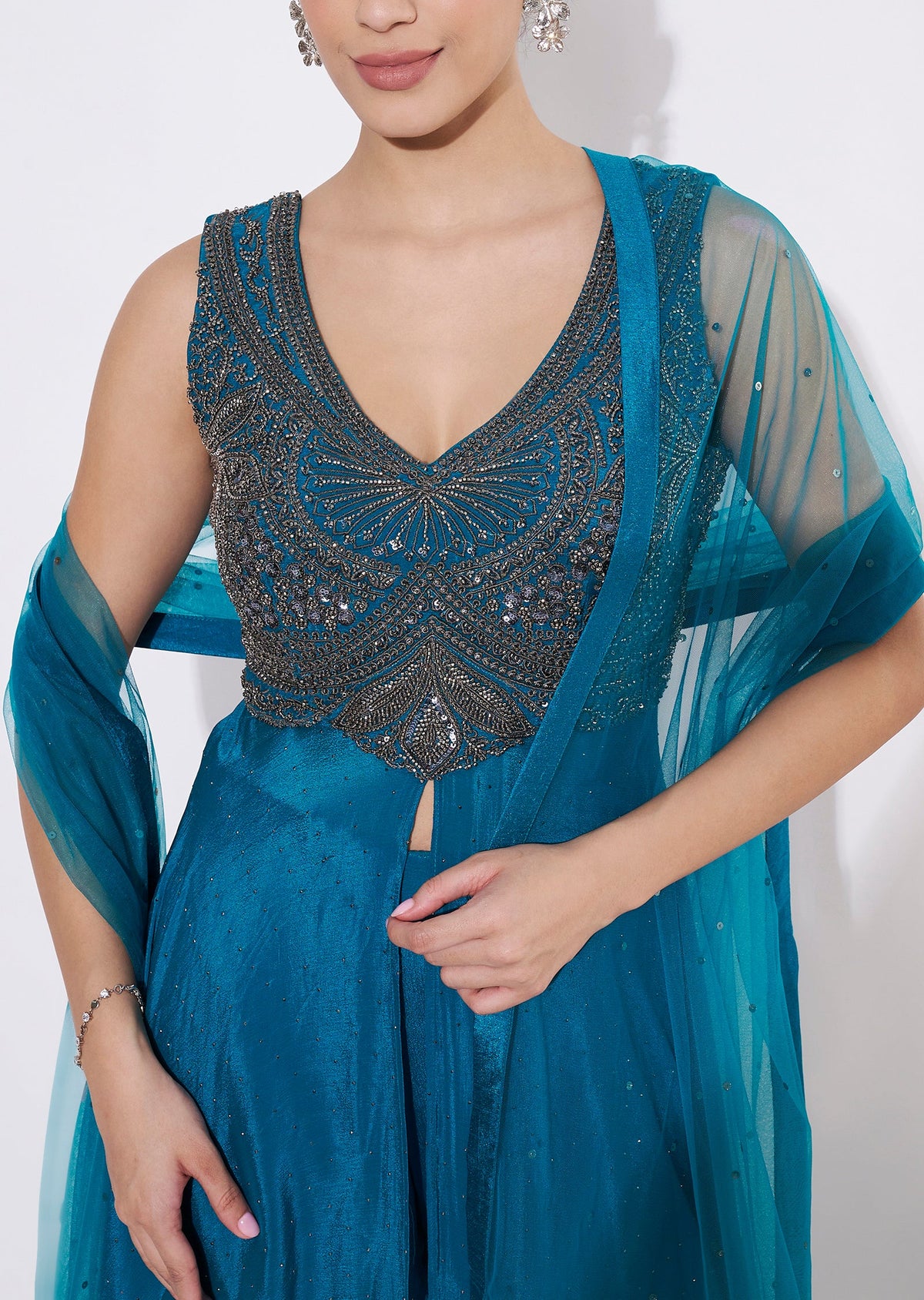 Rama Blue Chinnon Anarkali Suit
