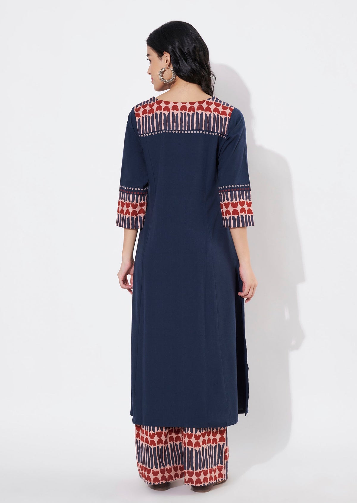 Navy Blue Cotton Fusion wear kurti