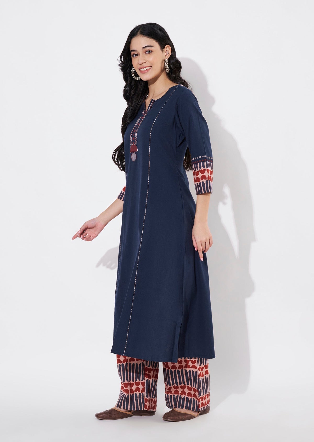 Navy Blue Cotton Fusion wear kurti