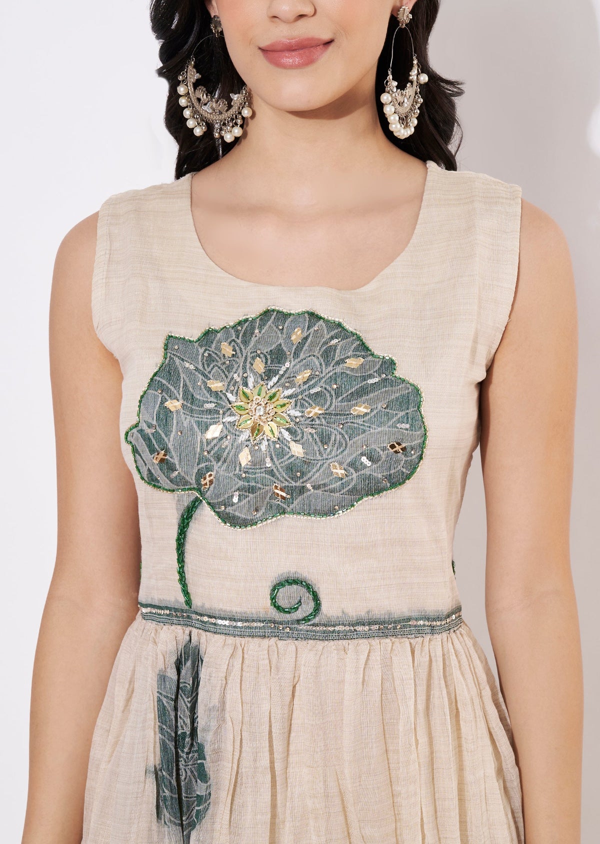 Green Chanderi Long Kurti