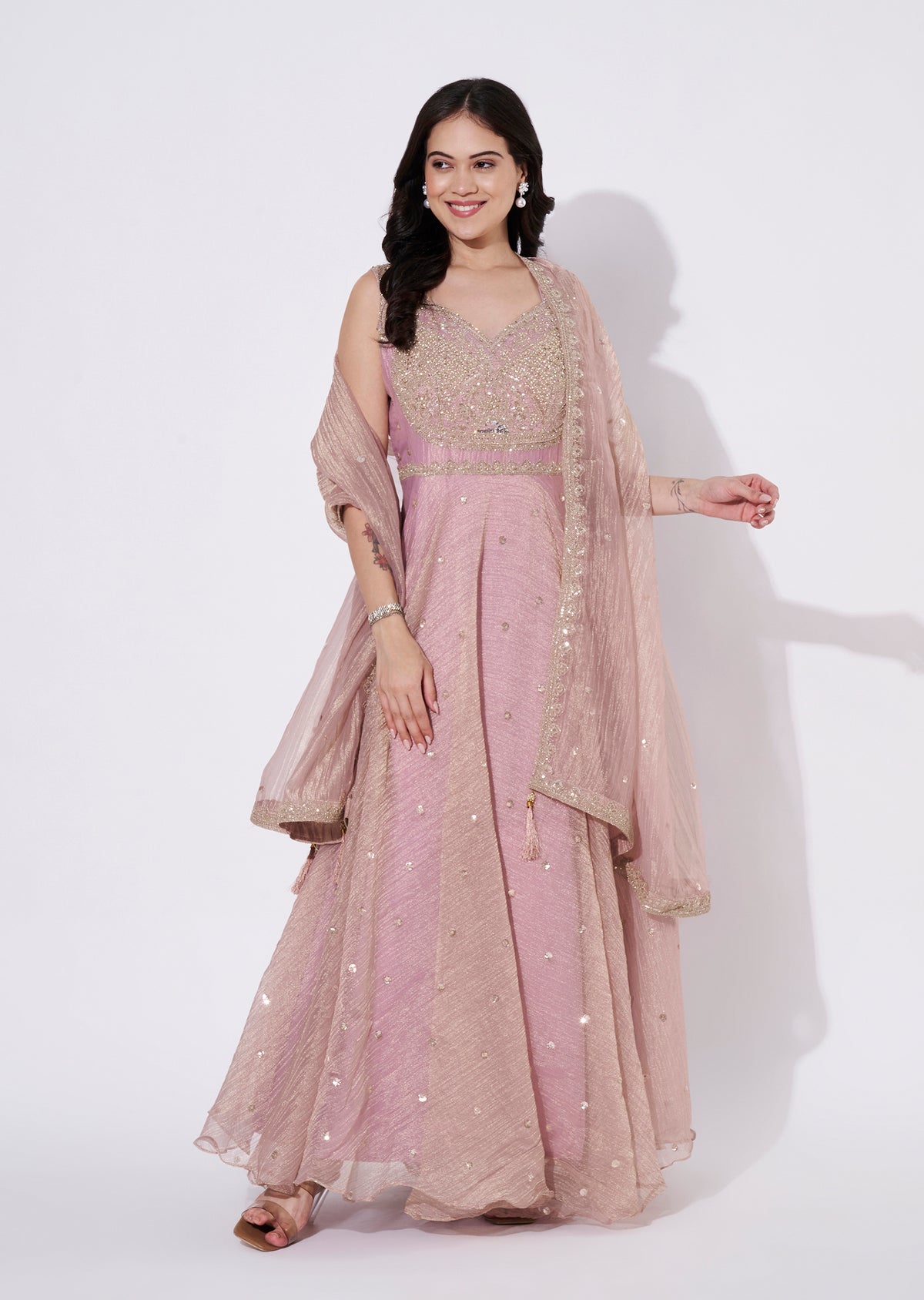 Onion Pink Silk Anarkali Suit