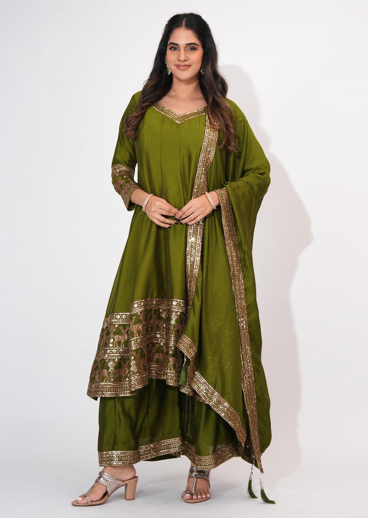 Mehndi Green Silk Anarkali Suit