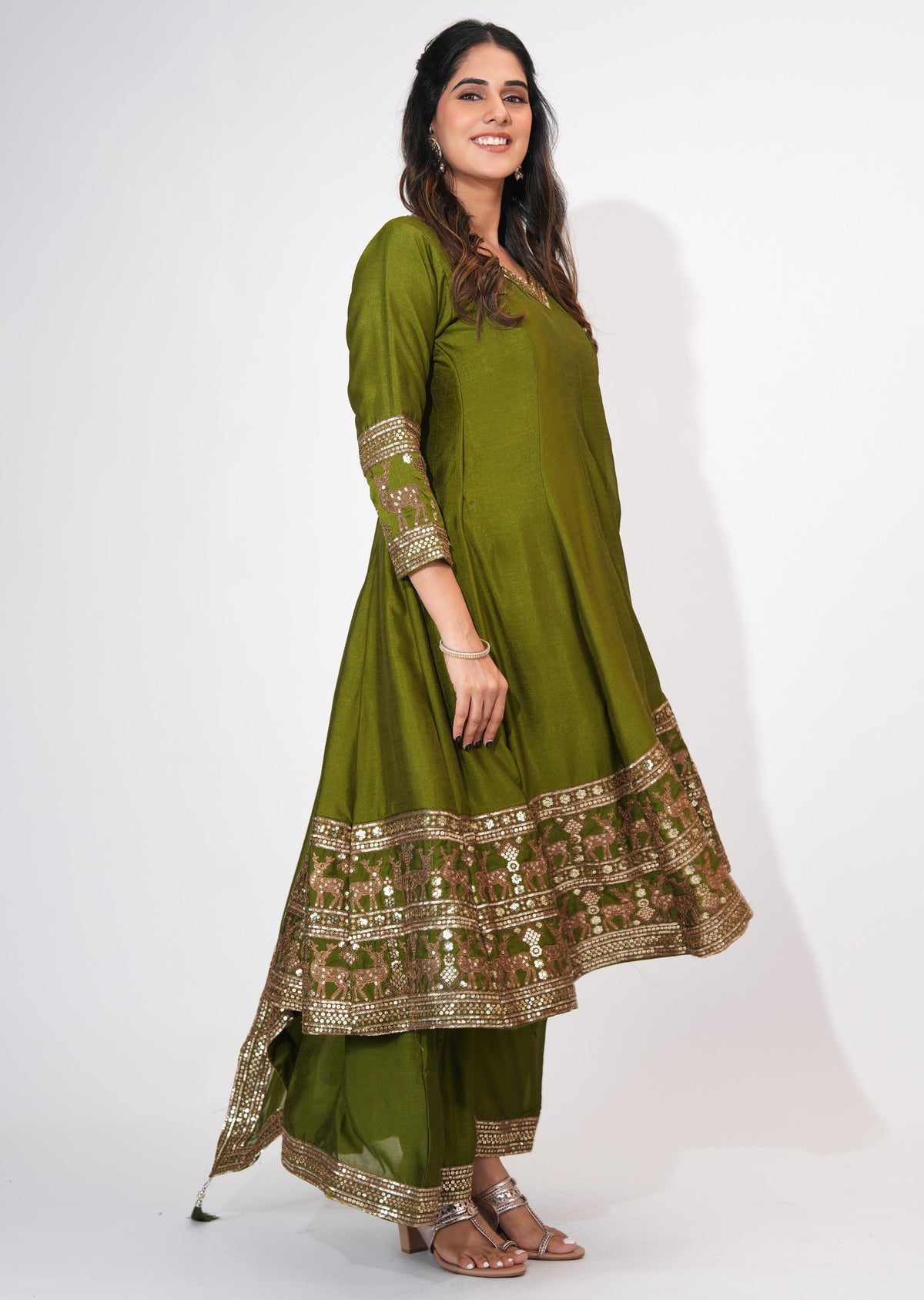 Mehndi Green Silk Anarkali Suit