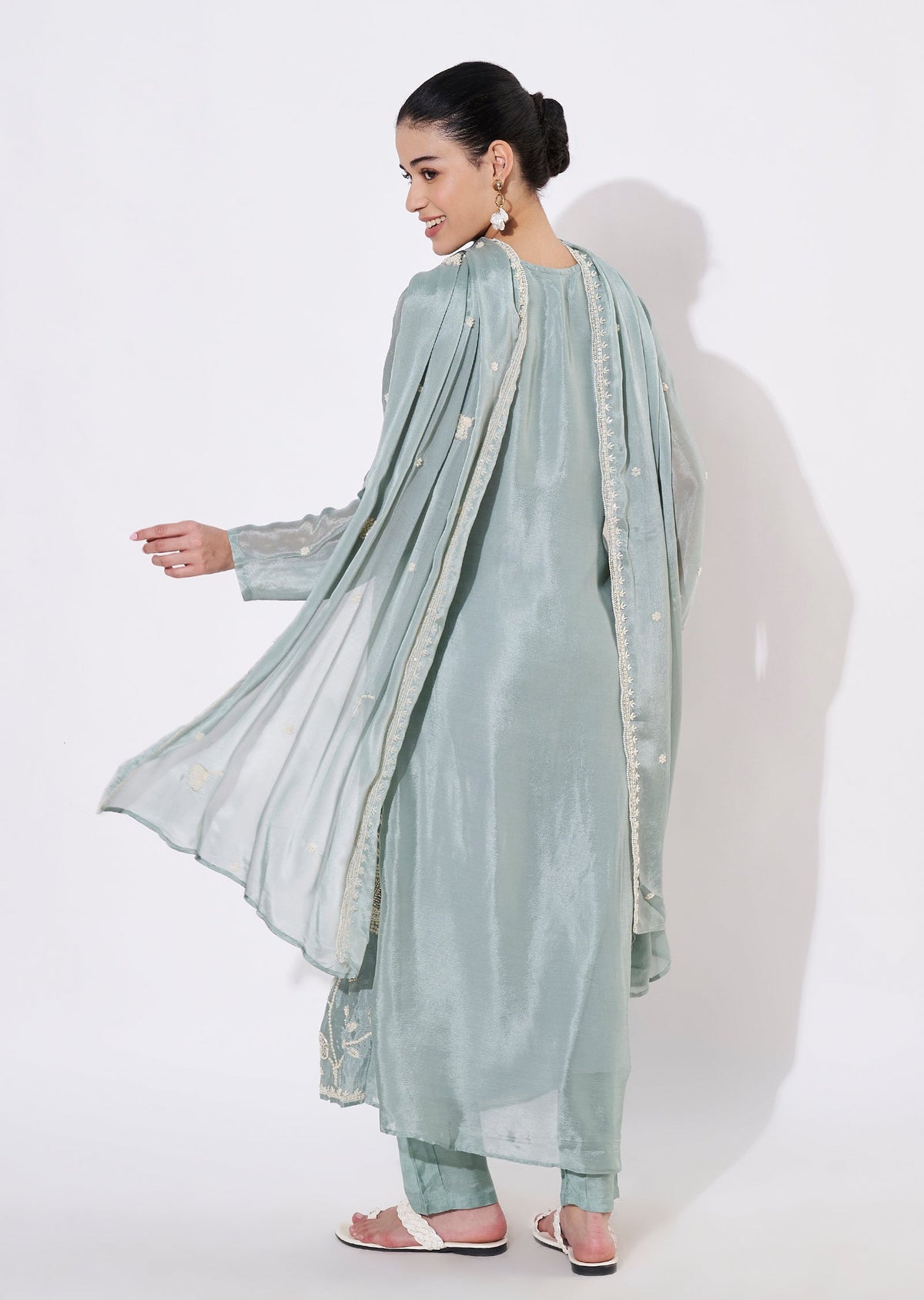 Dusty Blue Silk Anarkali Suit