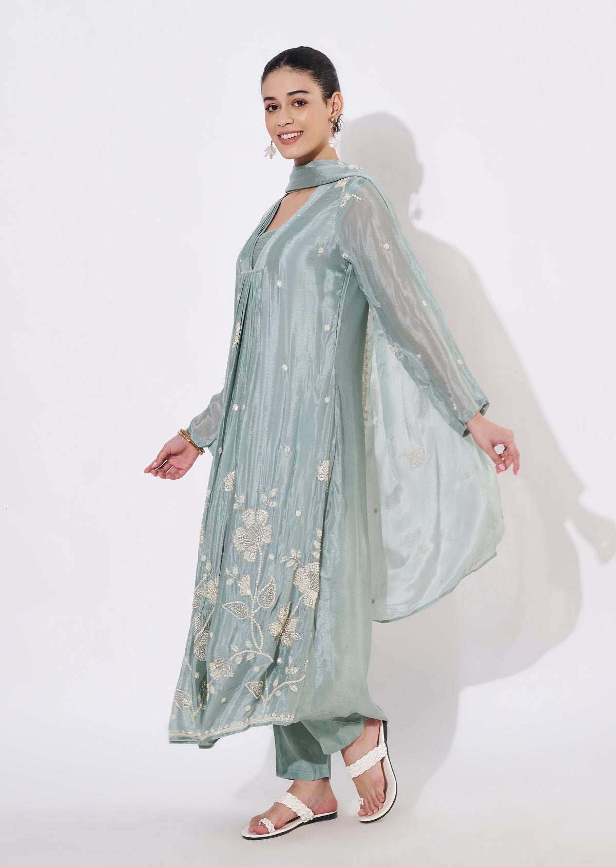 Dusty Blue Silk Anarkali Suit