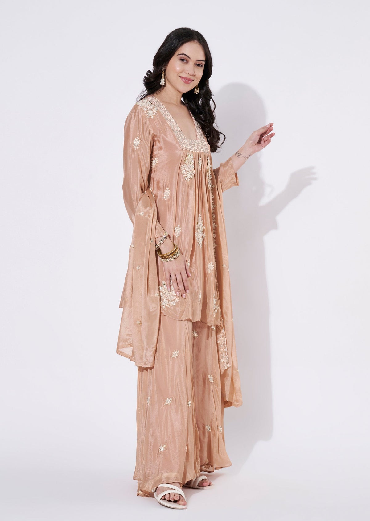 Peach Silk Sharara Set