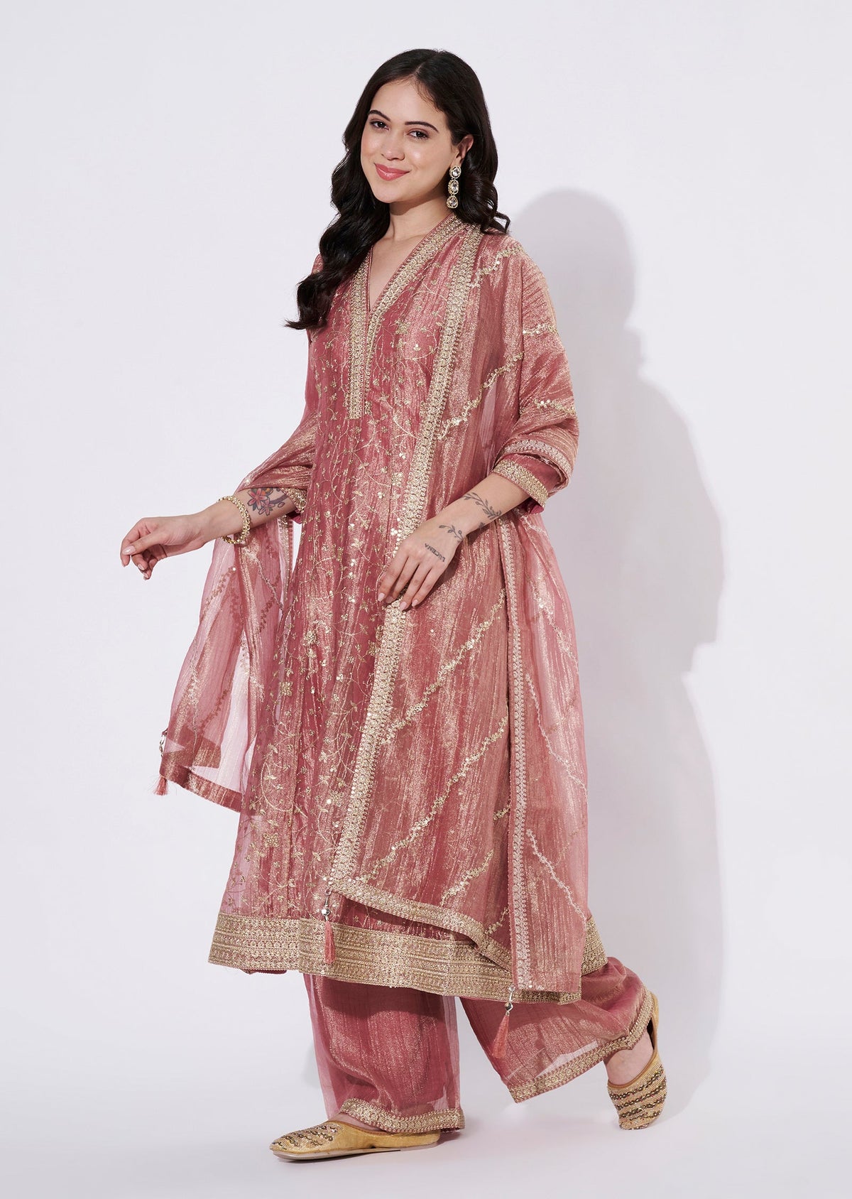 Onion Pink Tissue Anarkali Suit