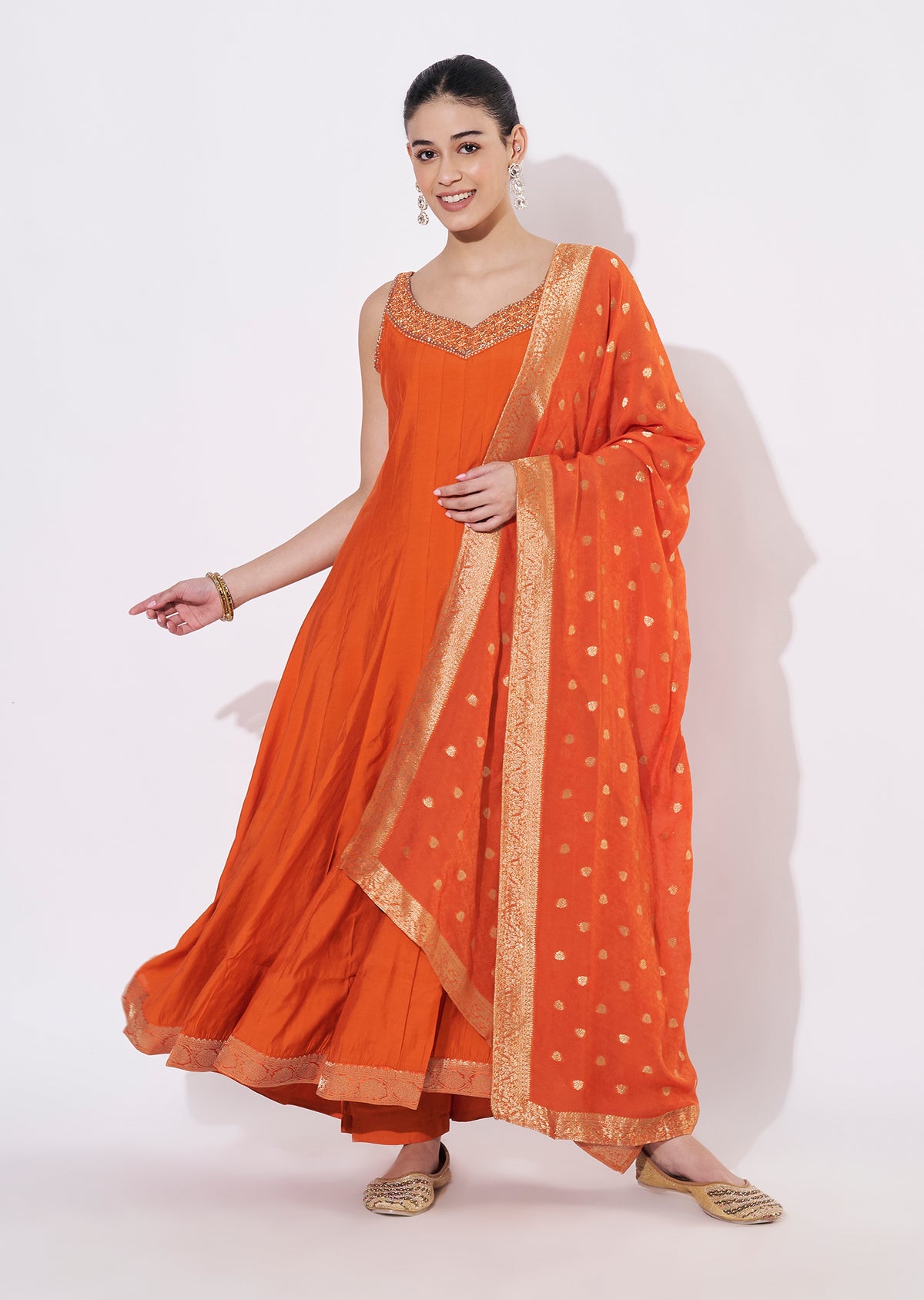 Orange Silk Anarkali Suit