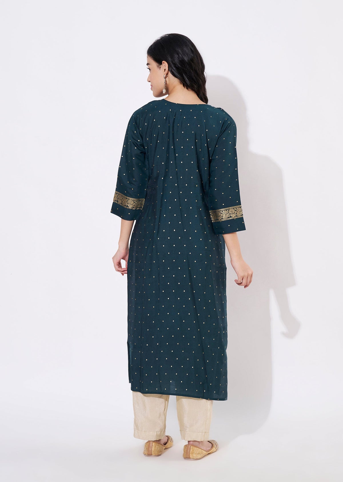 Green Muslin Straight cut Kurti