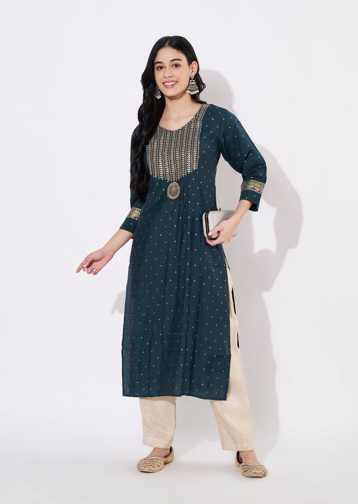 Green Muslin Straight cut Kurti