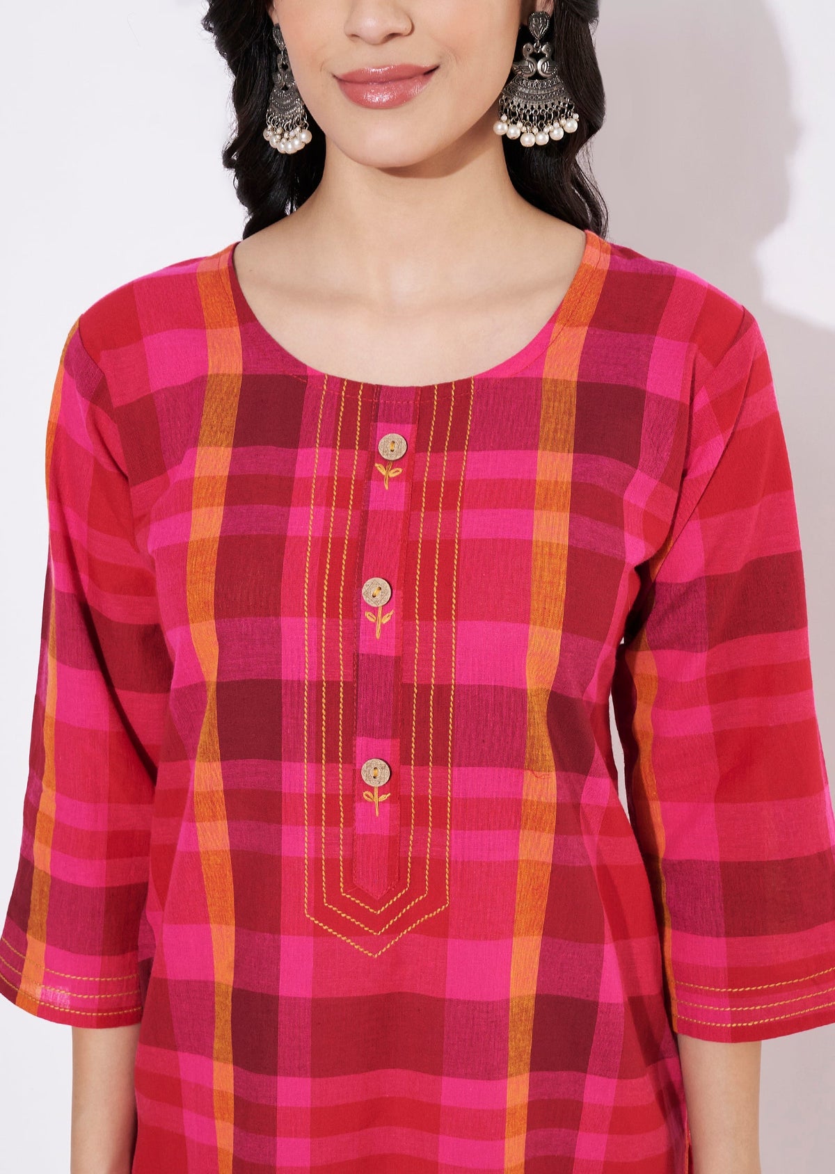 Pink Cotton Straight cut Kurti