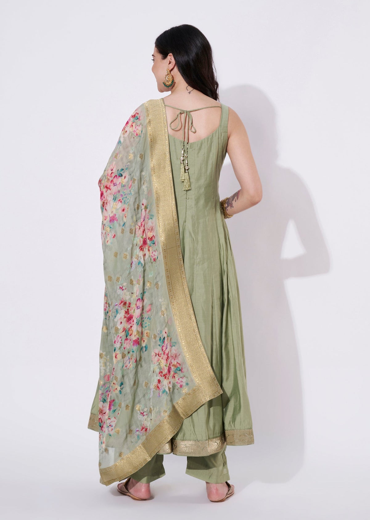 Dusty Green Silk Anarkali Suit