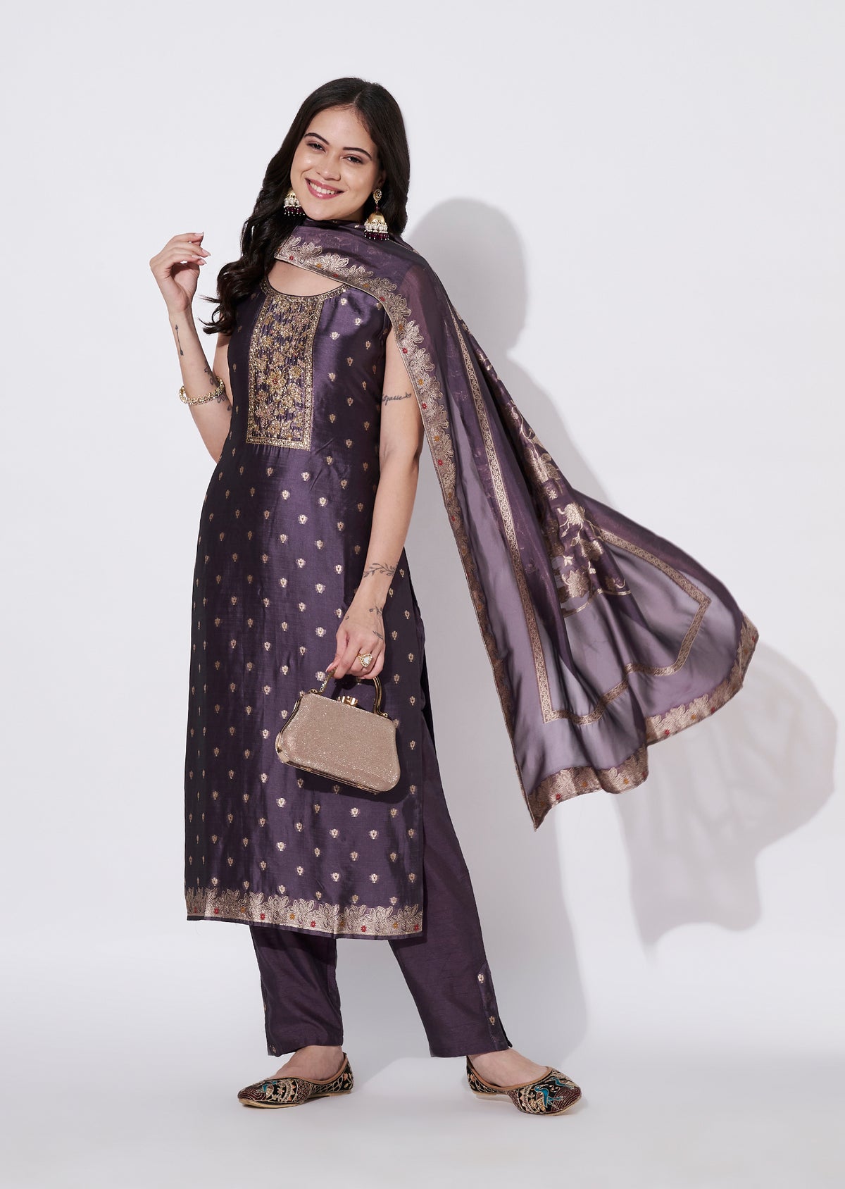 Mauve Silk Straight cut suit