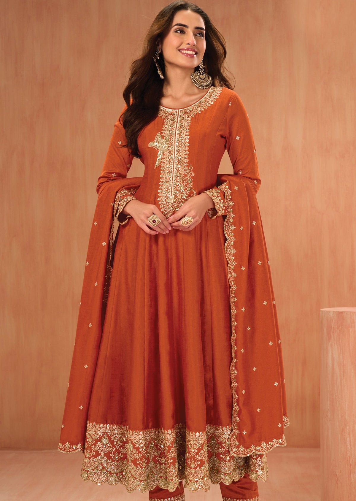 Orange Silk Anarkali suit