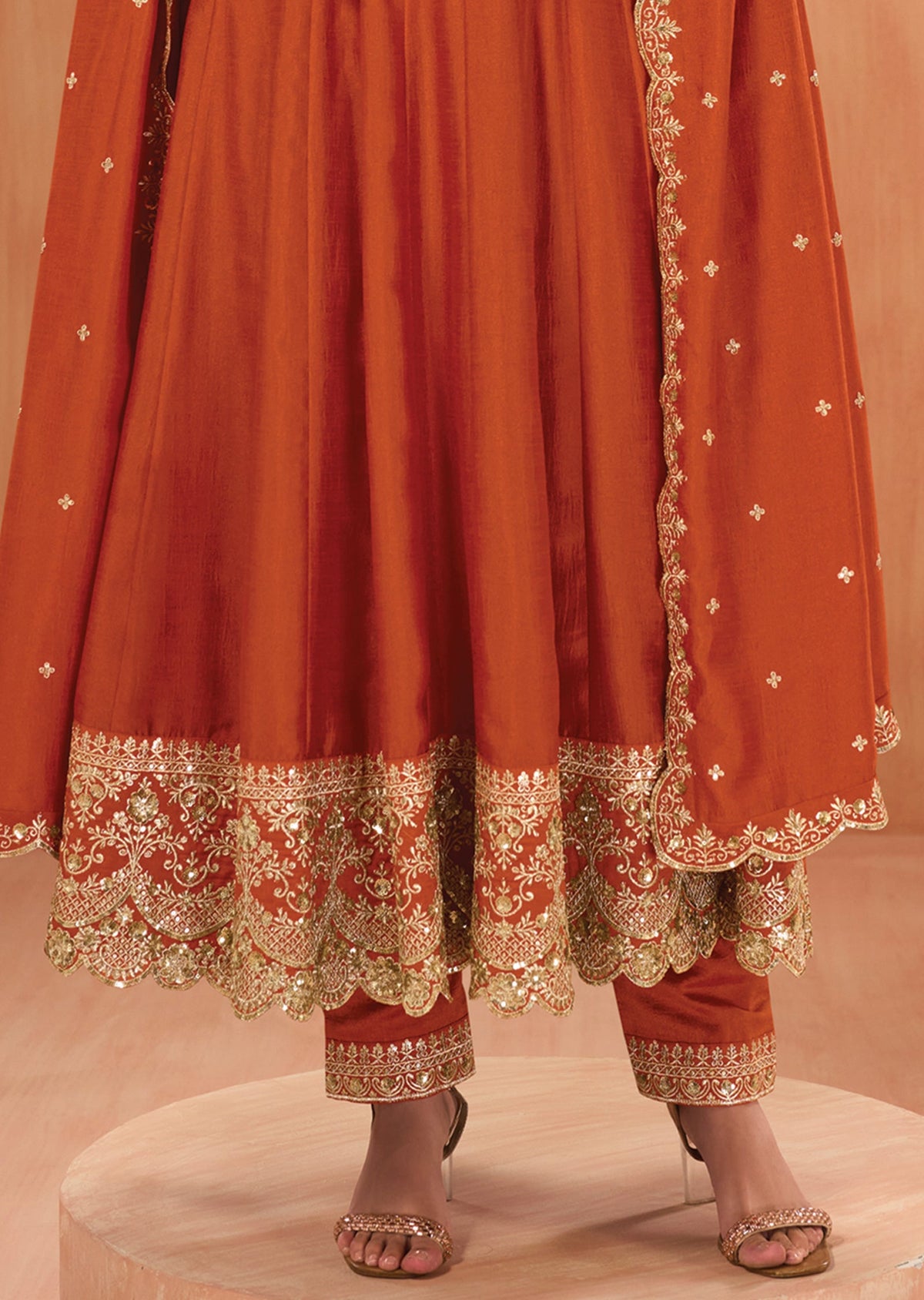 Orange Silk Anarkali suit