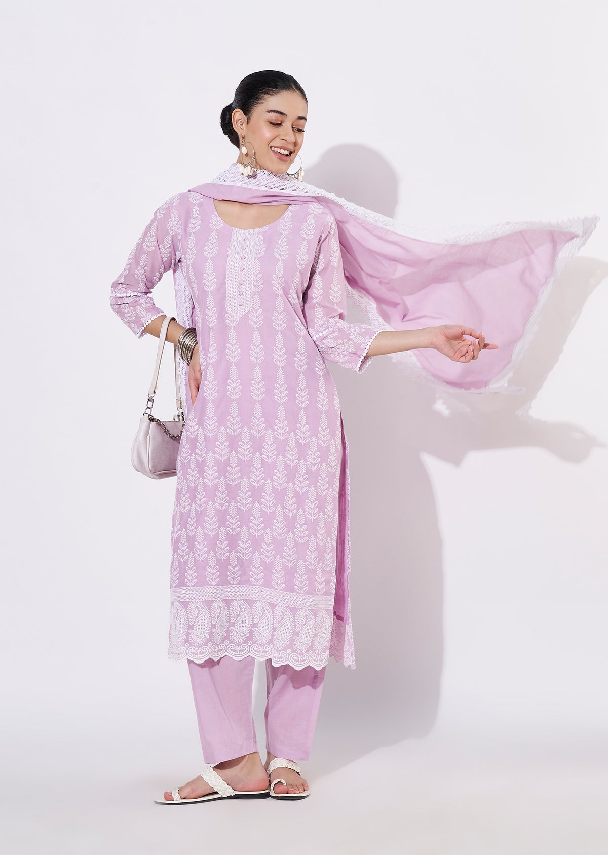 Lavender Cotton Straight cut suit
