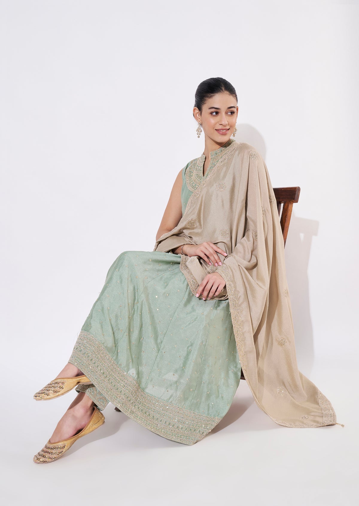 Dusty Green Tissue Anarkali Suit
