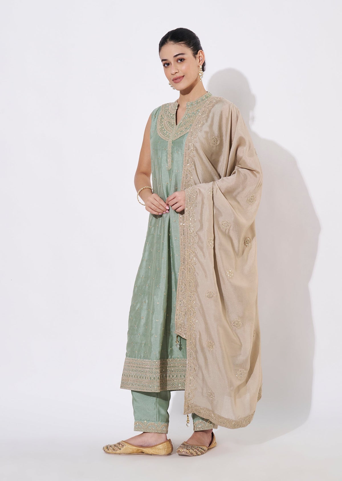 Dusty Green Tissue Anarkali Suit
