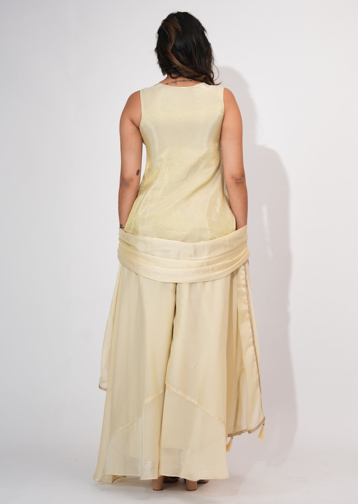 Cream Tissue Sharara Set