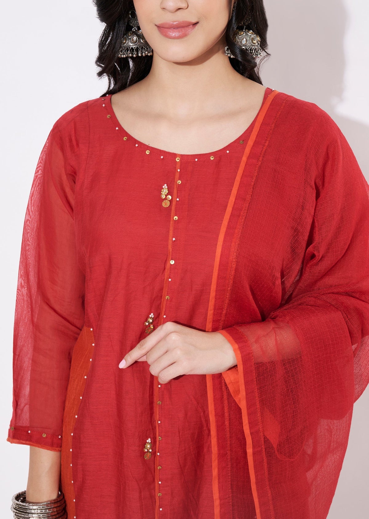 Maroon Mul Chanderi Anarkali Suit