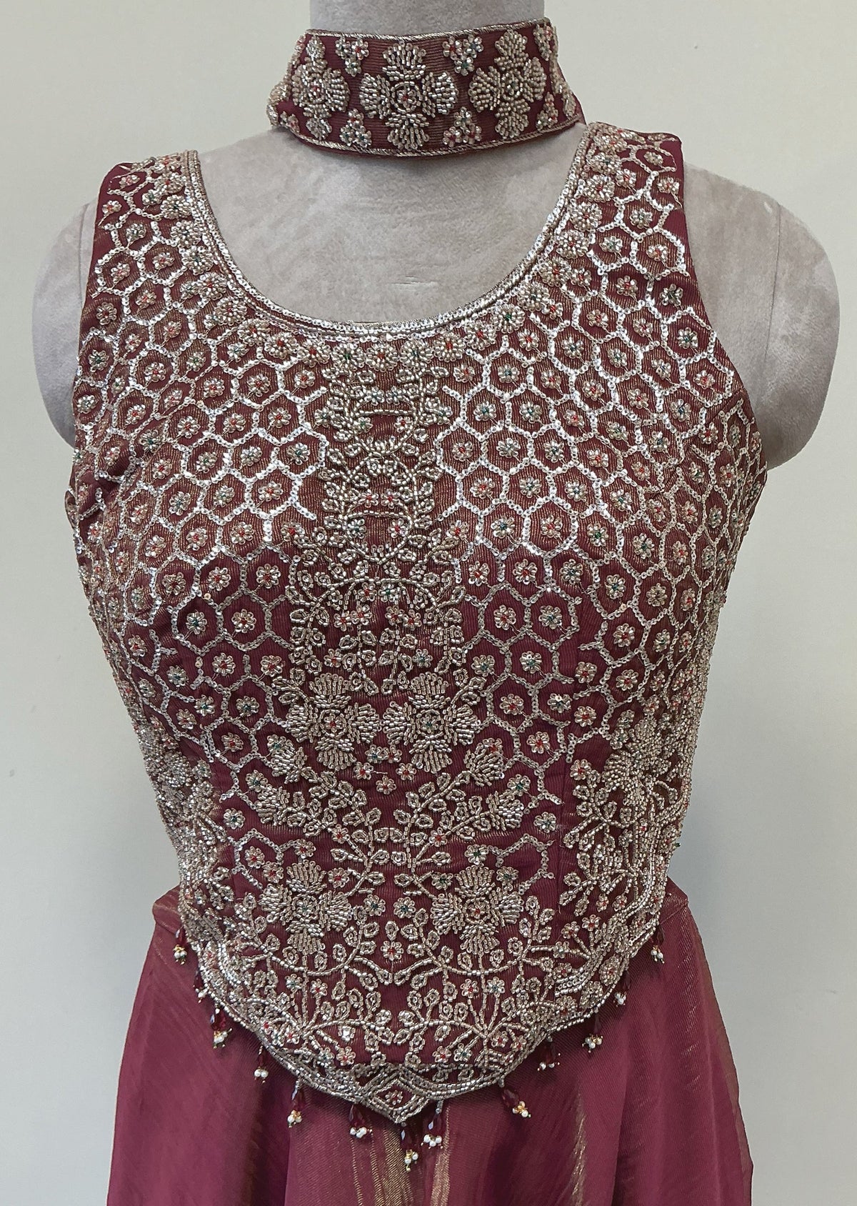 Maroon Tissue Sharara Set