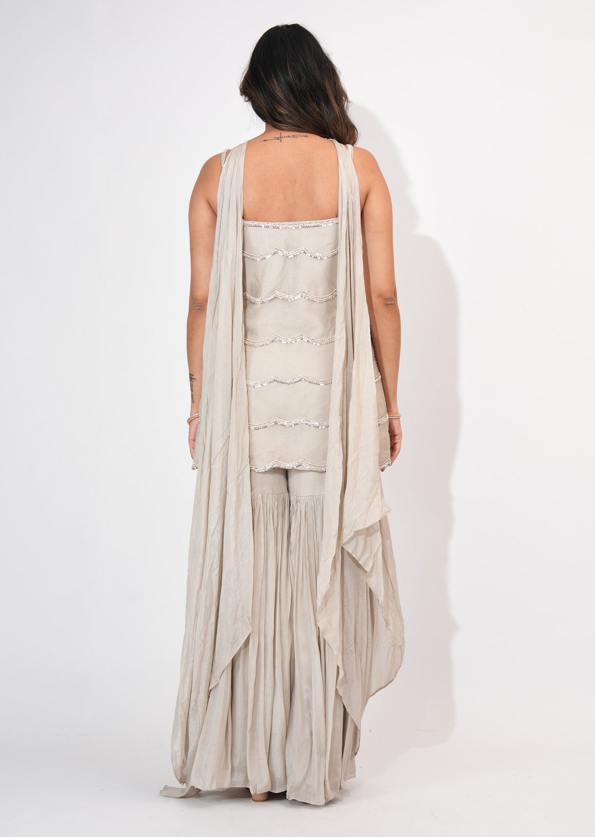 Grey Net Sharara Set