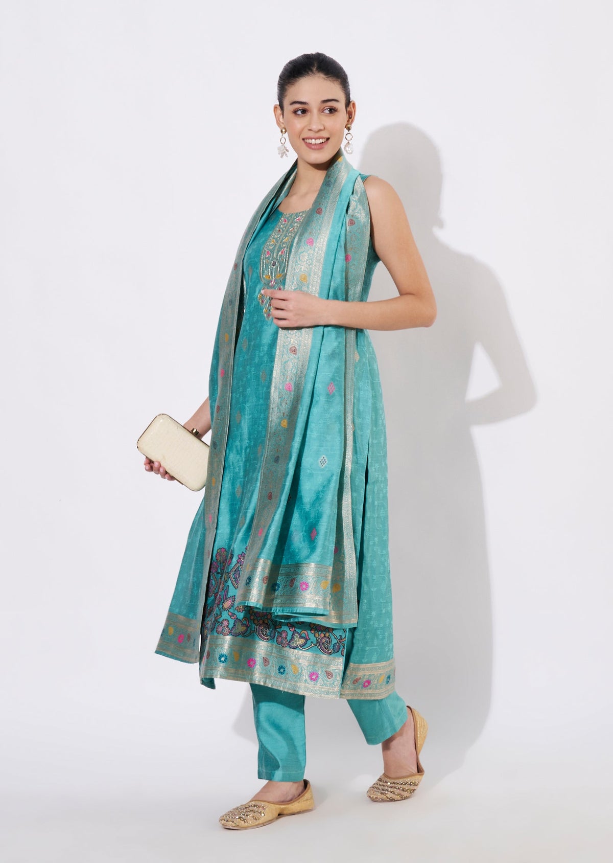 Light Blue Silk Straight cut suit