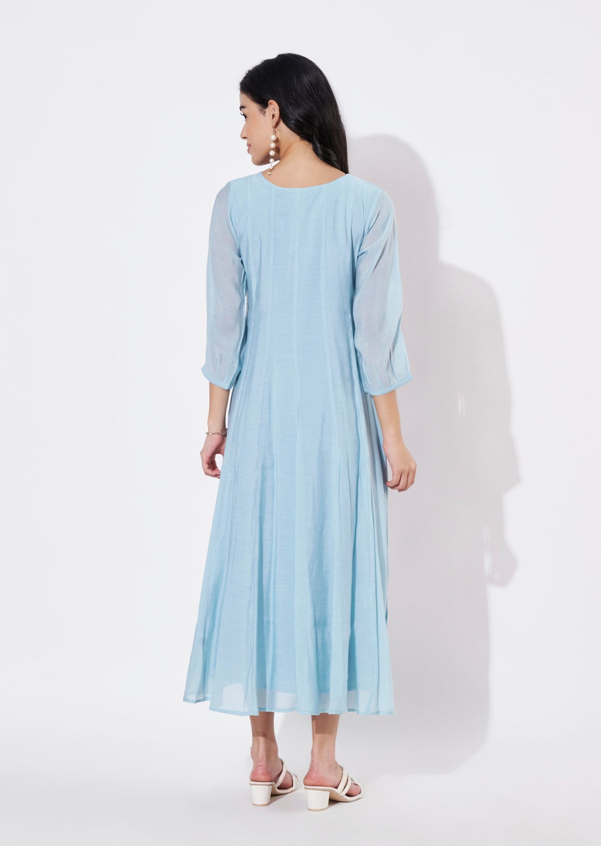 Dusty Blue Mul Chanderi Frock style kurti