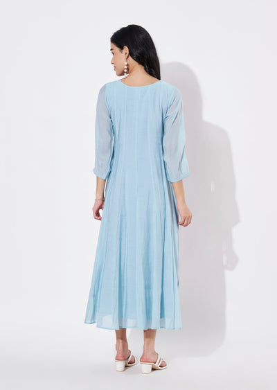 Dusty Blue Mul Chanderi Frock style kurti