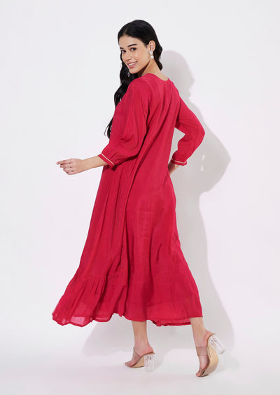 Rani Pink Mul Chanderi Frock style kurti