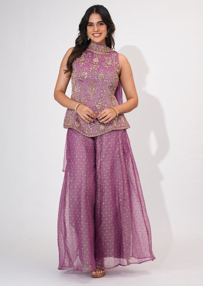 Purple Tissue Sharara Set