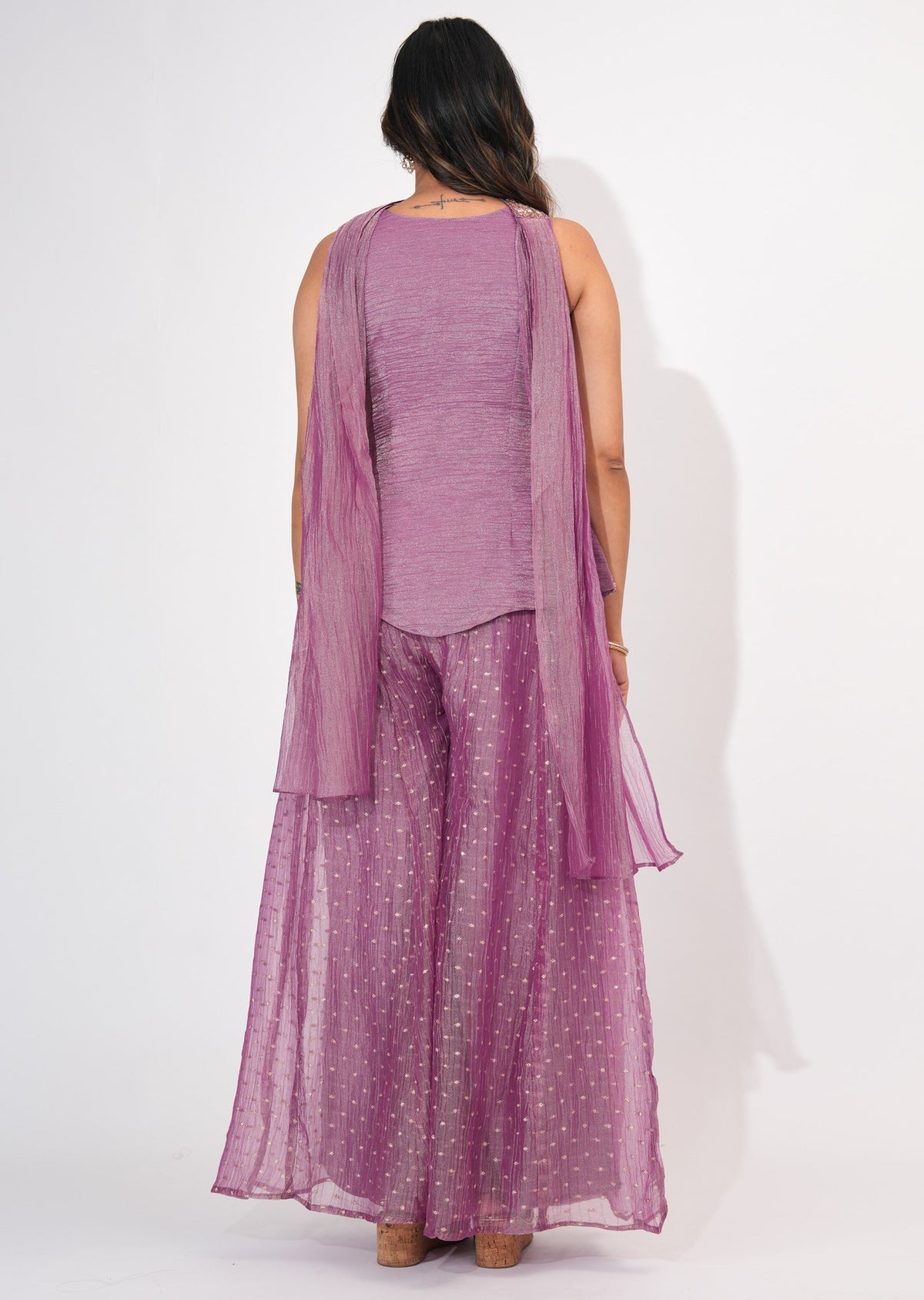 Purple Tissue Sharara Set