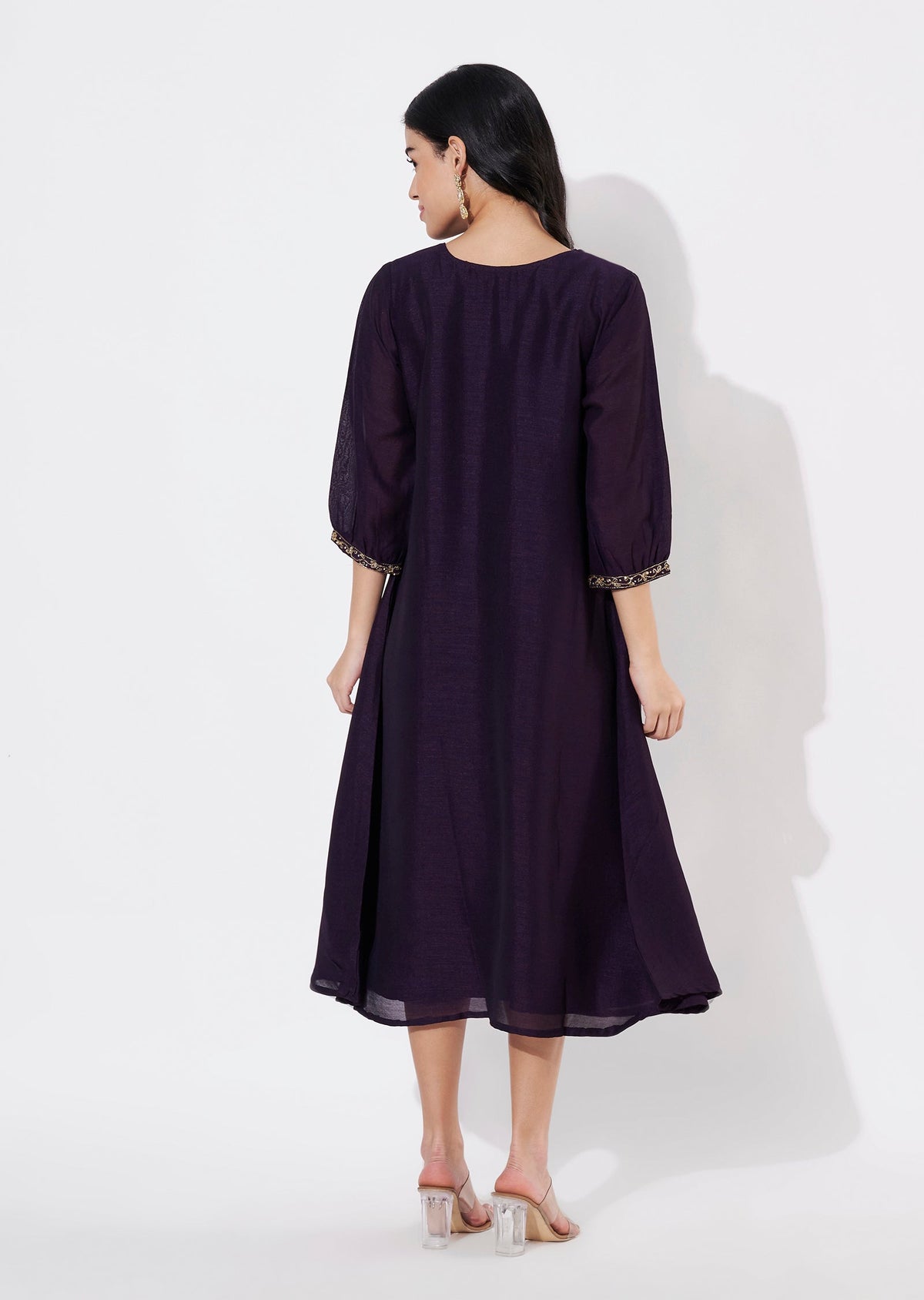 Dark Purple Vichitra Silk Frock style kurti