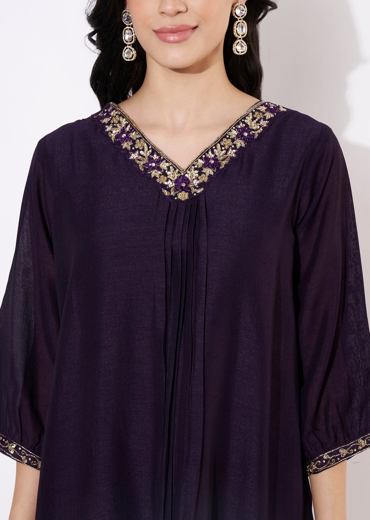 Dark Purple Vichitra Silk Frock style kurti