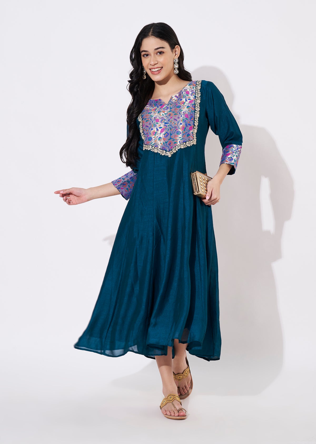 Rama Blue Vichitra Silk Frock style kurti