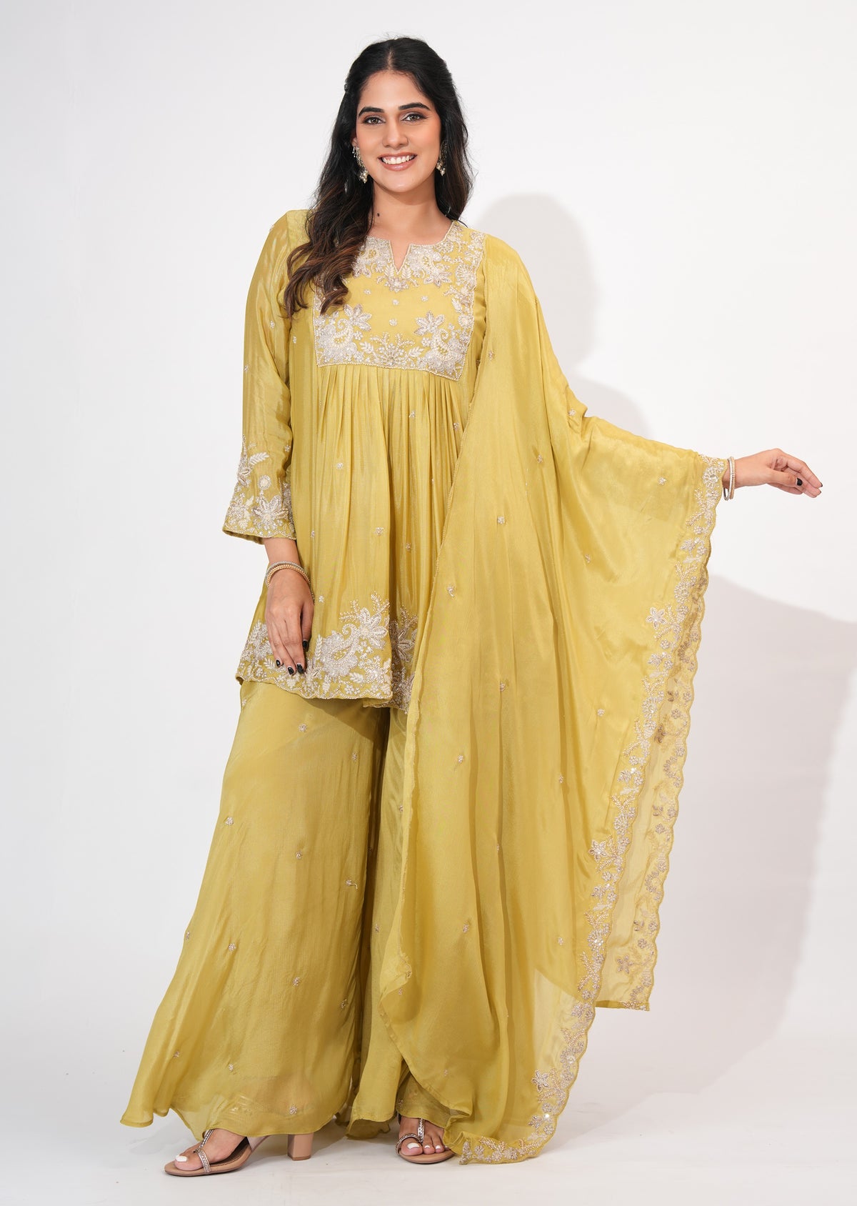 Light Green Chinnon Sharara Set
