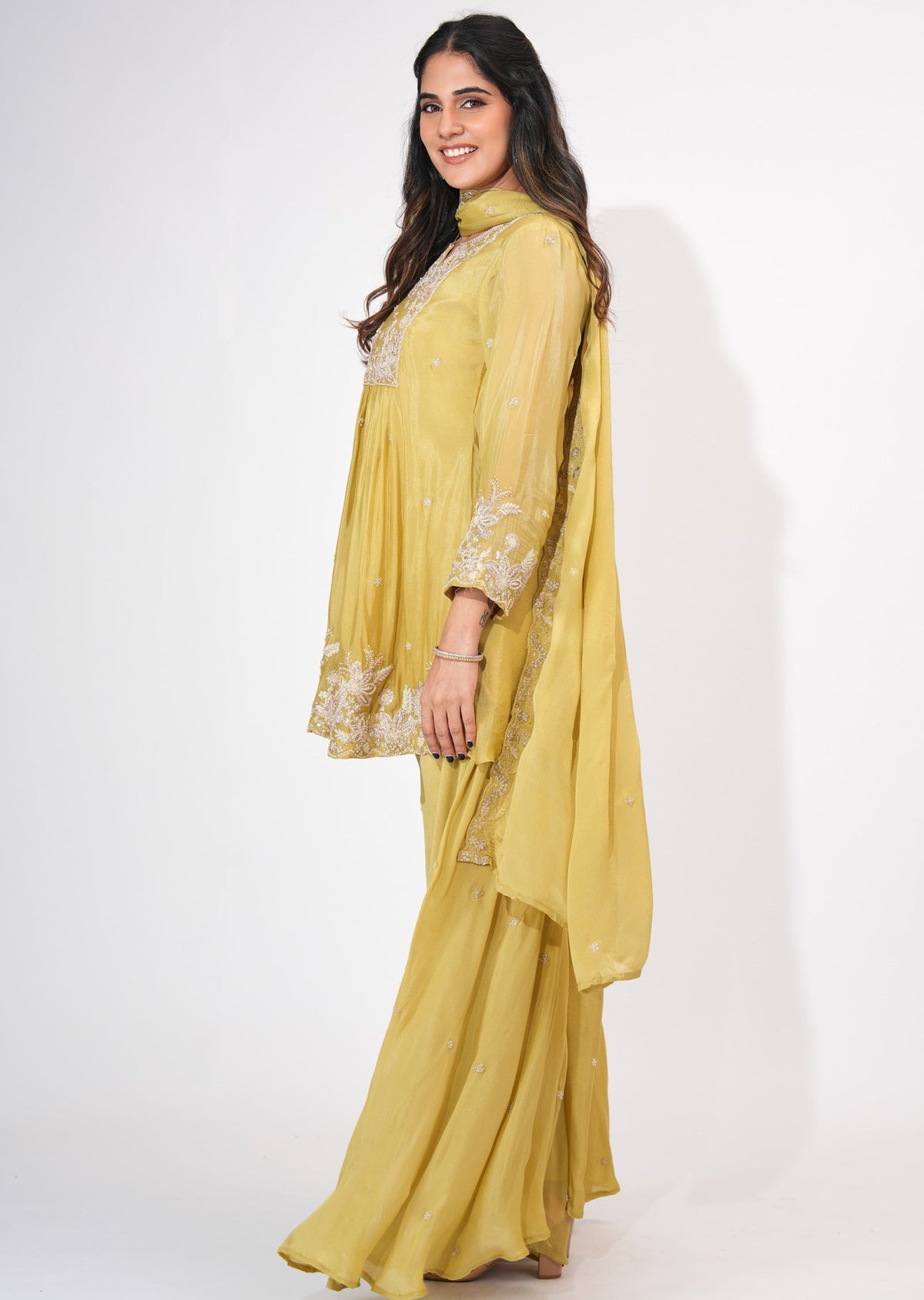 Light Green Chinnon Sharara Set