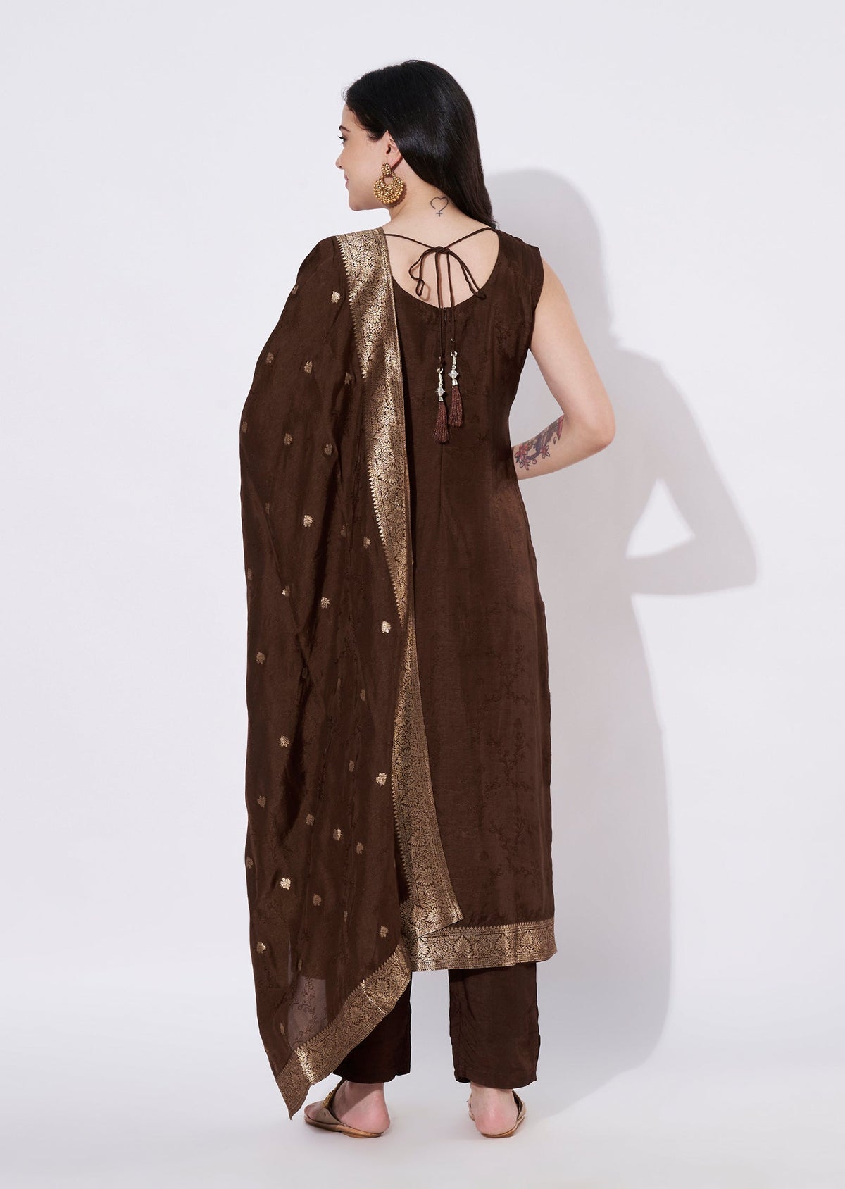 Brown Silk Straight cut suit