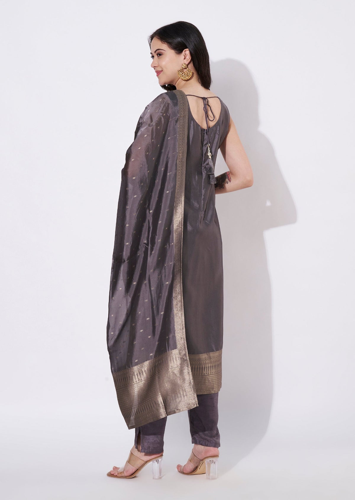 Grey Silk Straight cut suit
