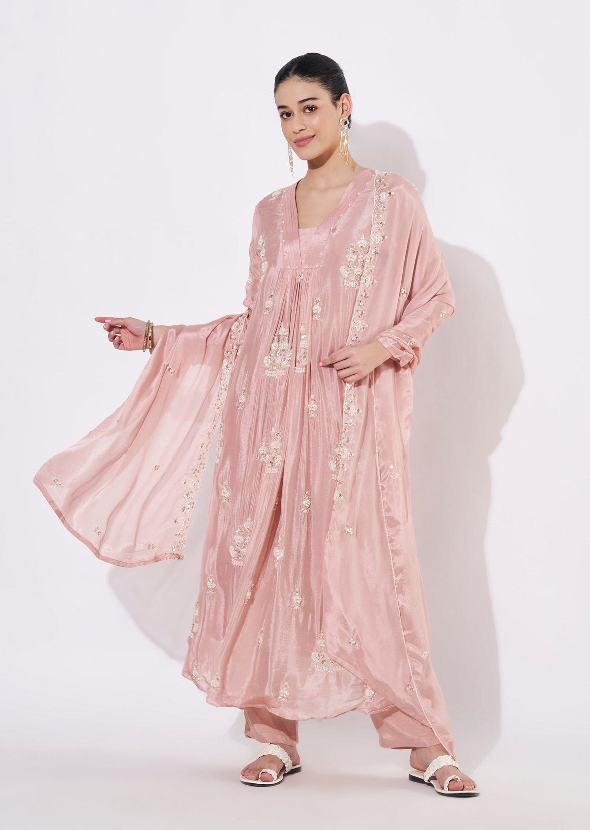 Peach Chinnon Anarkali Suit