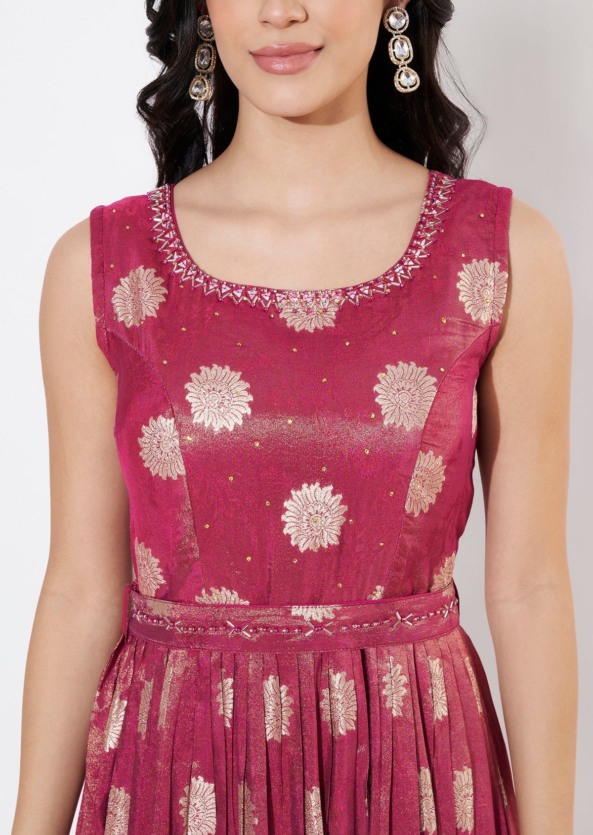Magenta Banaras Long Kurti