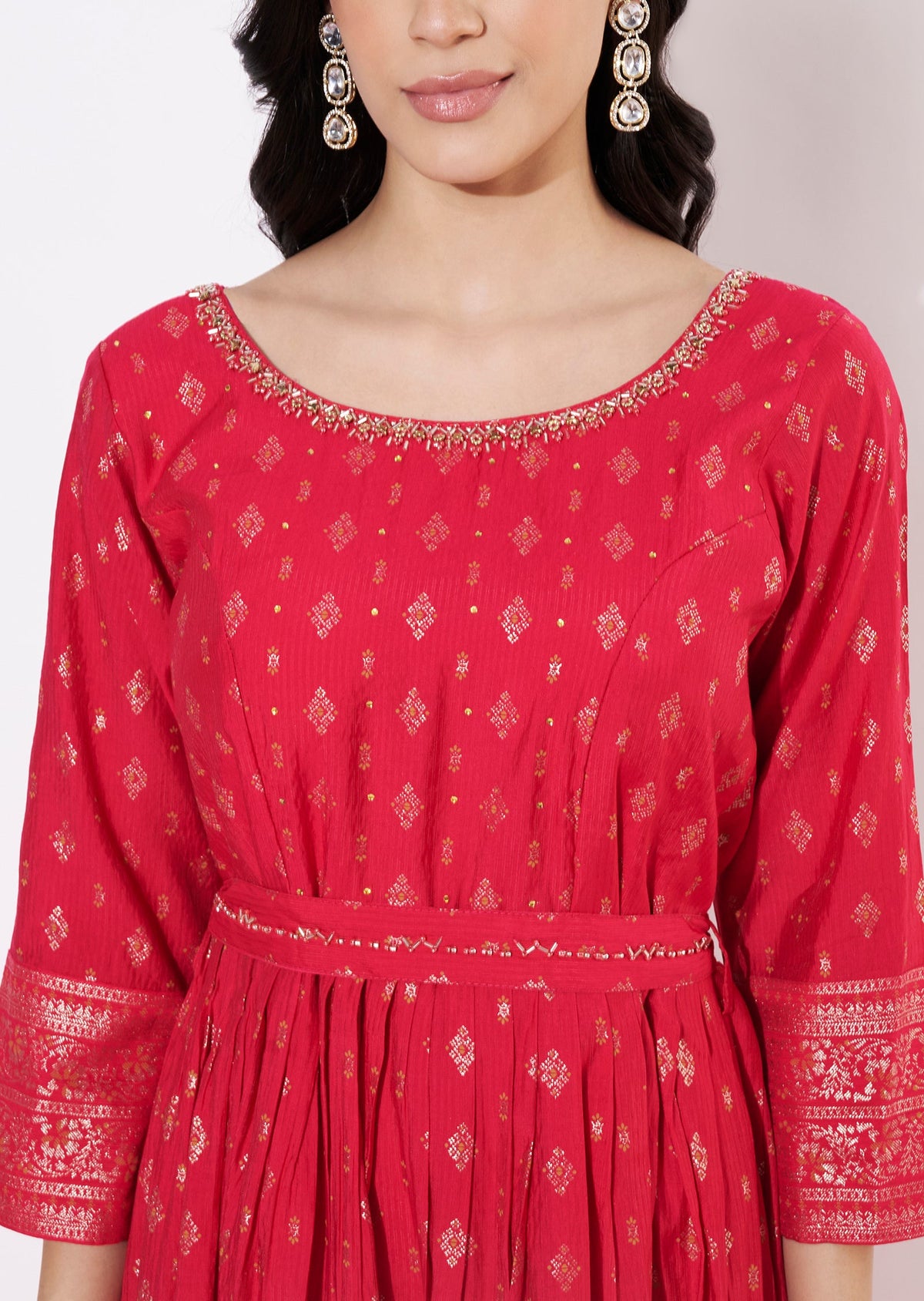 Rani Pink Gold Long Kurti