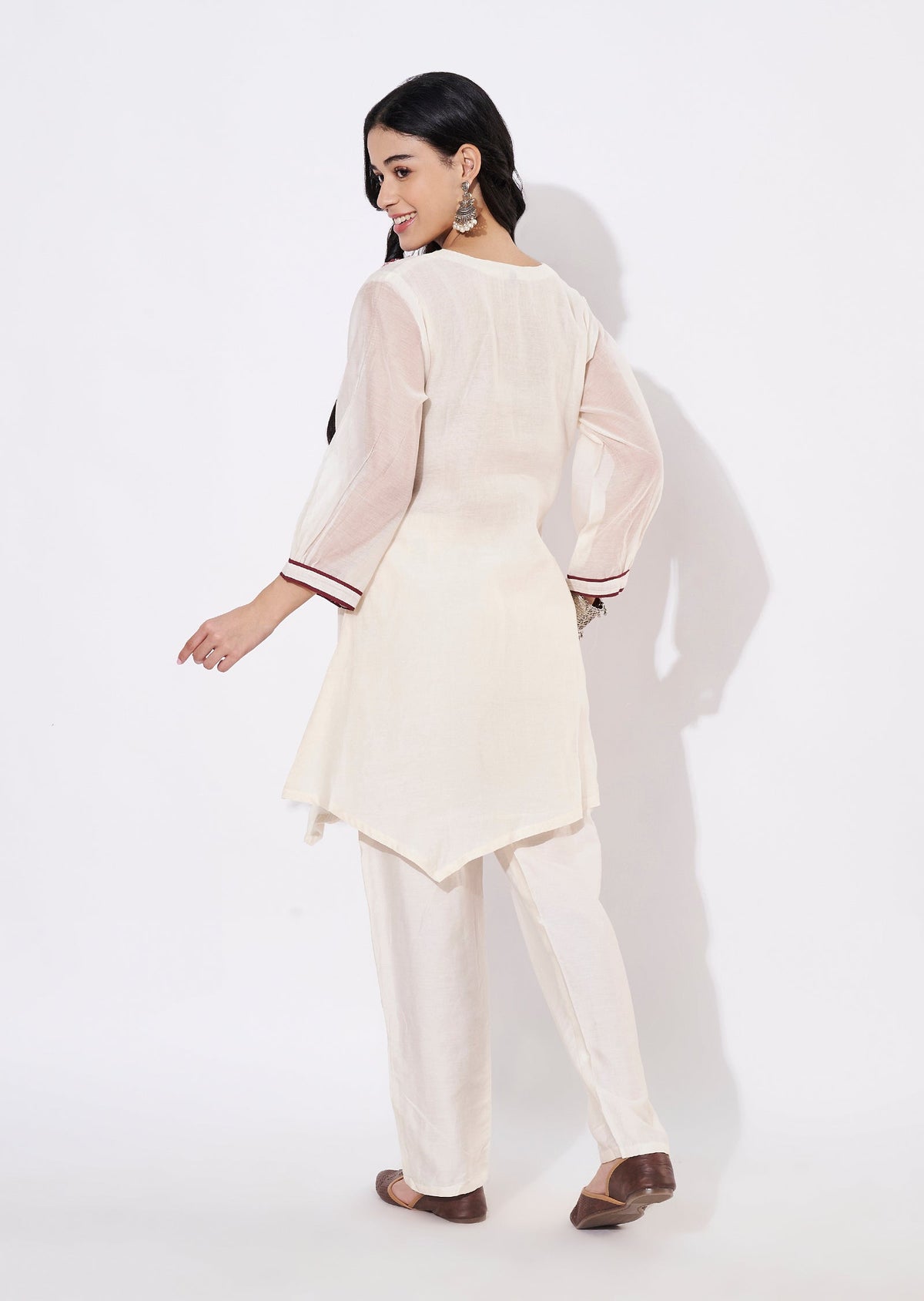Cream Cotton Fusion wear kurti