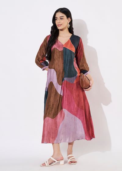 Multi Dola Silk Frock style kurti