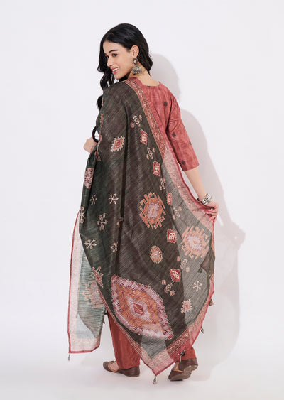 Dark Rust Jute Straight cut suit