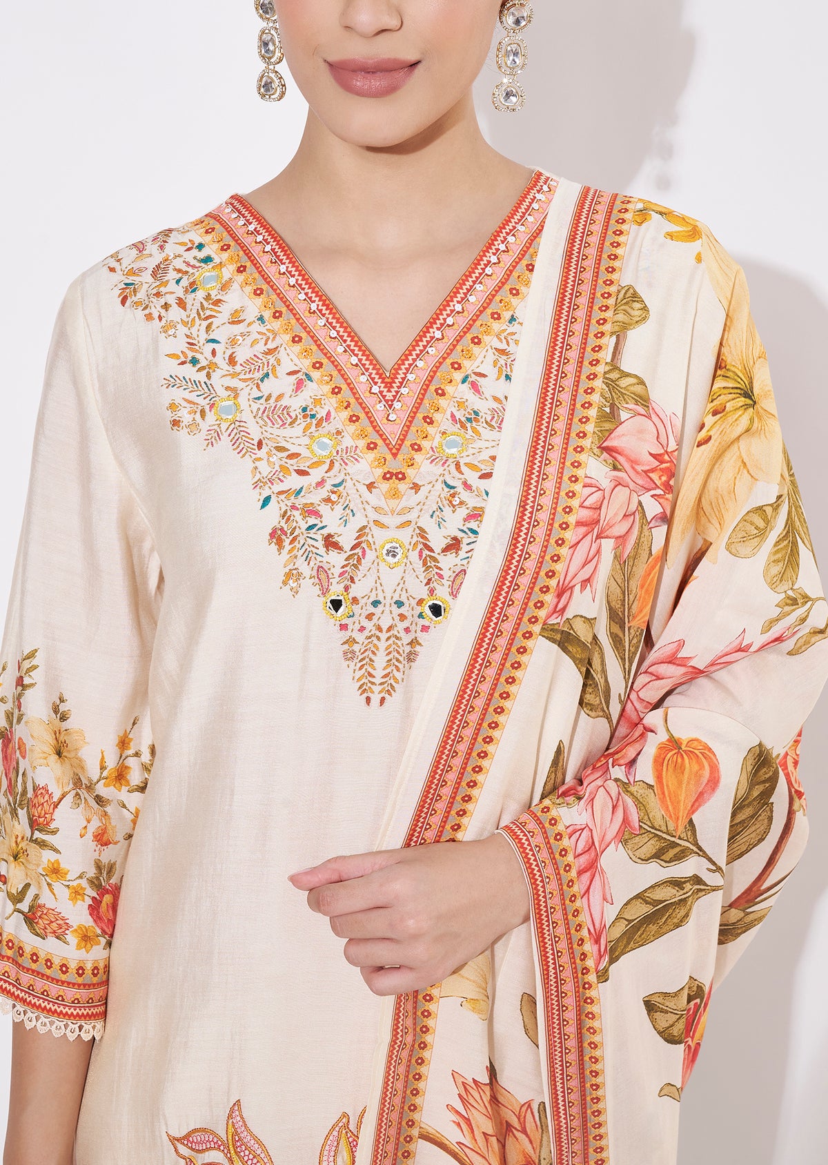 Beige Silk Straight cut suit